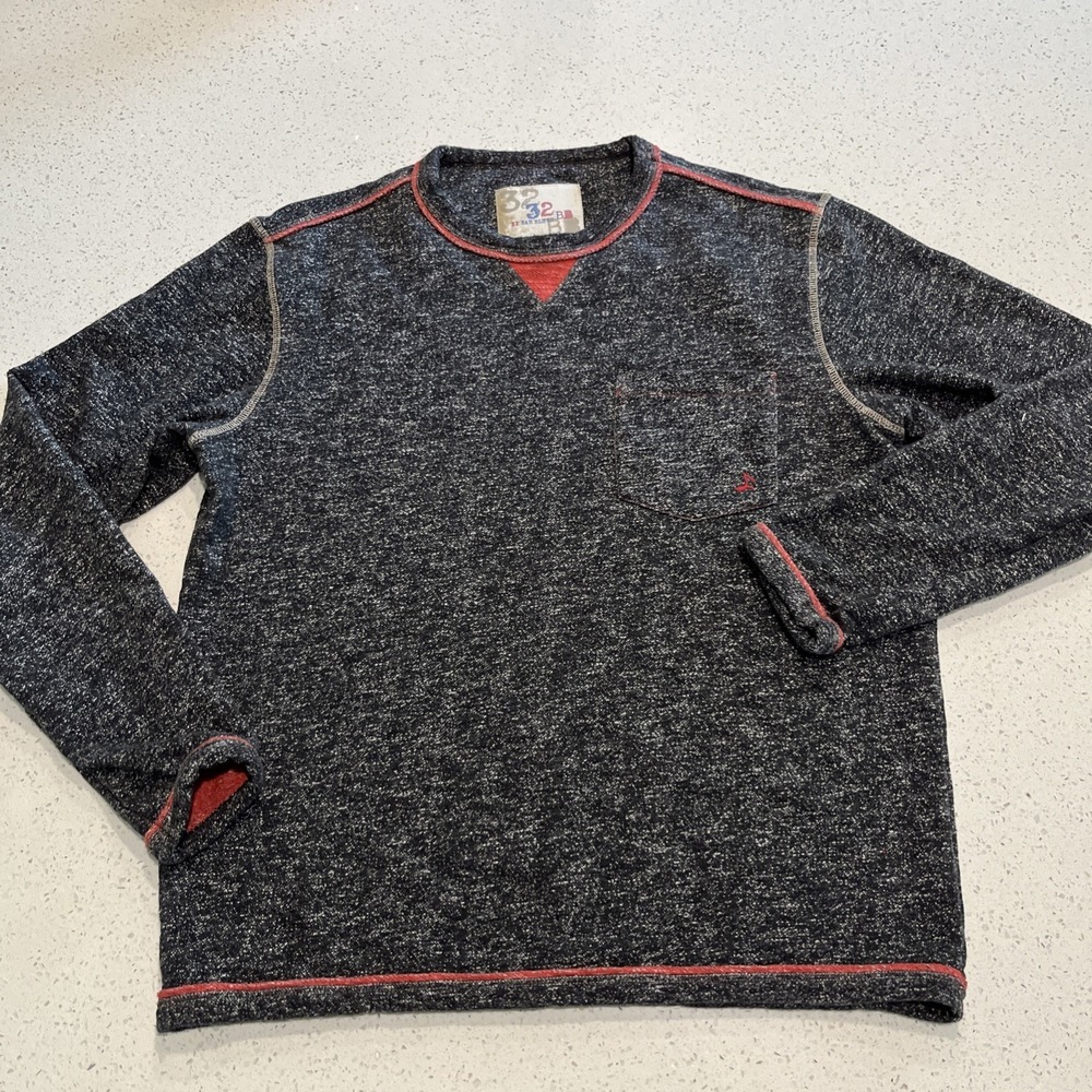 32 Bar Blues Sweater Men's Size Medium Heather Gray Pullover Crew Neck Pocket